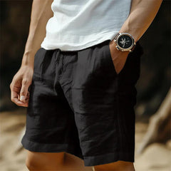 Men's Cotton And Linen Pocket Drawstring Elastic Waist Shorts