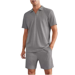 Fashion Casual Polo Short Sleeve Shirt Shorts Two-piece Set Men's Suit