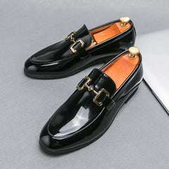 Men's Solid Color Glossy Loafers Plus Size Casual Leather Shoes