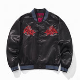 Embroidered Rose Blue Raven Casual Baseball Jacket