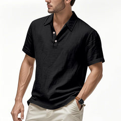 Men's British Casual Buckle Loose Linen Lapel Polo Shirt