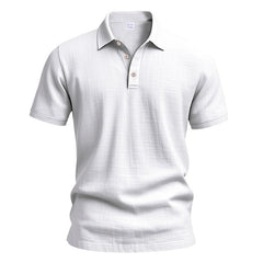 Men's British Casual Buckle Loose Linen Lapel Polo Shirt