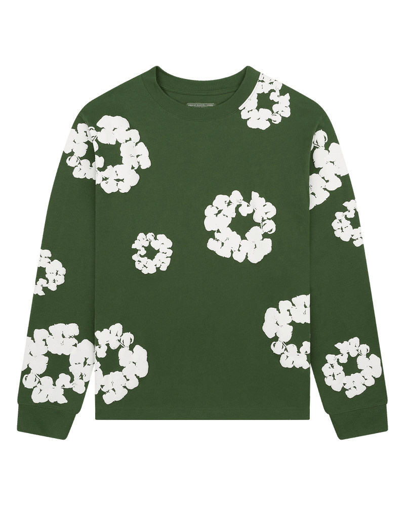 Long Sleeve Cotton Wreath Tee Black , Green, Grey , Navy , Red