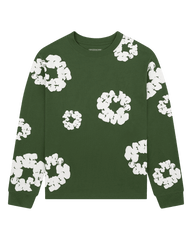 Long Sleeve Cotton Wreath Tee Black , Green, Grey , Navy , Red