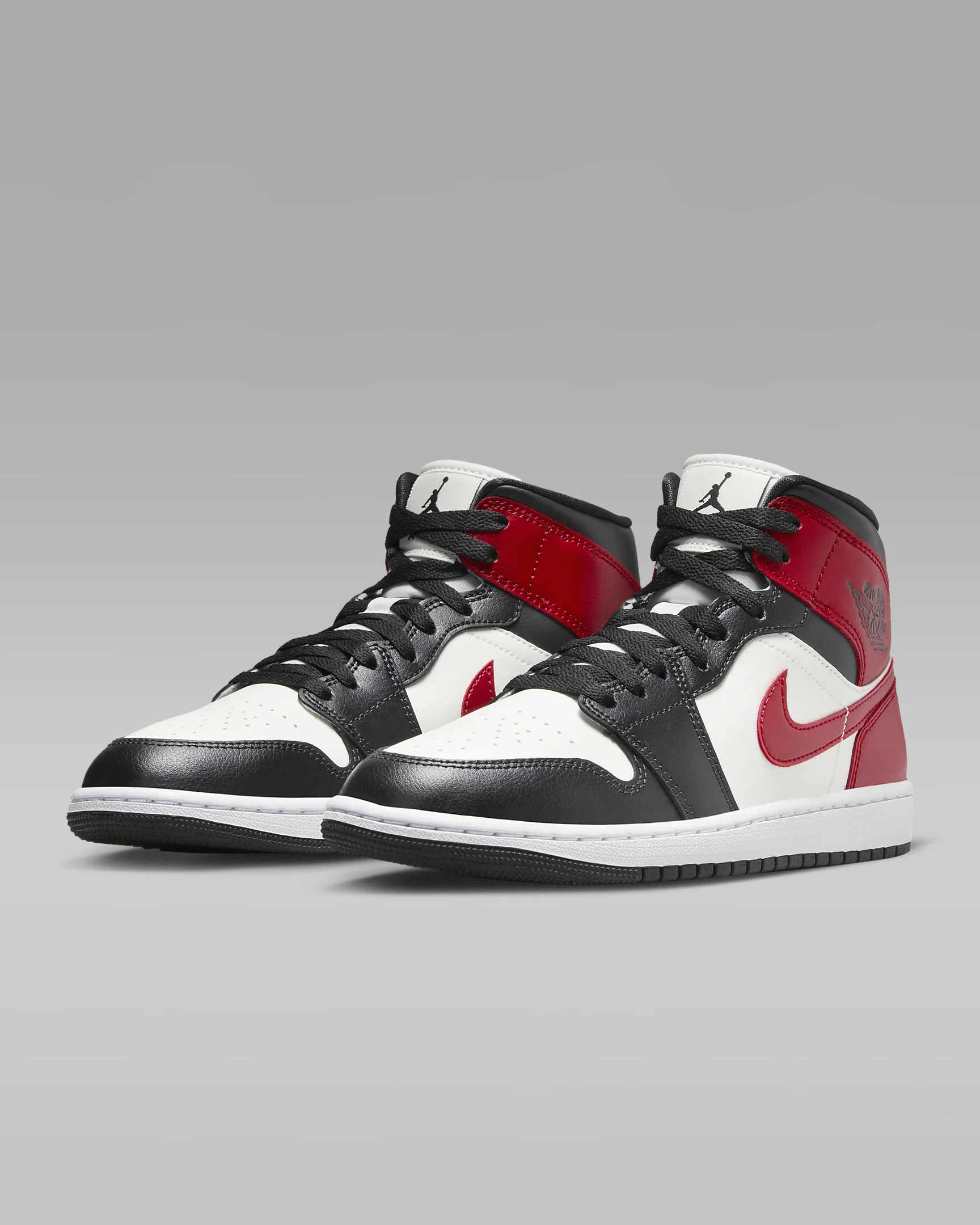 JORDAN 1 Mid Noir/White/Gym Red #.
