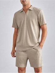 Fashion Casual Polo Short Sleeve Shirt Shorts Two-piece Set Men's Suit