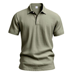 Men's British Casual Buckle Loose Linen Lapel Polo Shirt