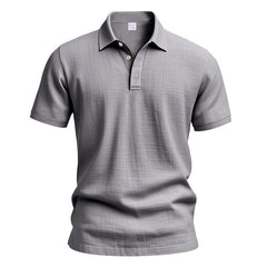 Men's British Casual Buckle Loose Linen Lapel Polo Shirt