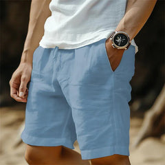 Men's Cotton And Linen Pocket Drawstring Elastic Waist Shorts