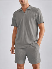 Fashion Casual Polo Short Sleeve Shirt Shorts Two-piece Set Men's Suit