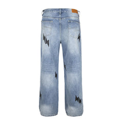 Lightning Embroidered Denim Trousers Men