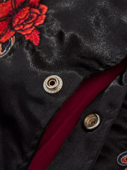 Embroidered Rose Blue Raven Casual Baseball Jacket