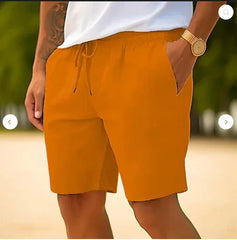 Men's Cotton And Linen Pocket Drawstring Elastic Waist Shorts