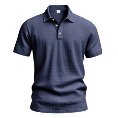 Men's British Casual Buckle Loose Linen Lapel Polo Shirt