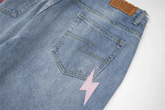 Lightning Embroidered Denim Trousers Men