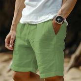 Men's Cotton And Linen Pocket Drawstring Elastic Waist Shorts
