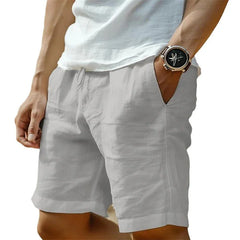 Men's Cotton And Linen Pocket Drawstring Elastic Waist Shorts