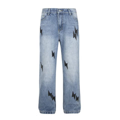 Lightning Embroidered Denim Trousers Men