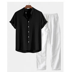 Men's Casual Loose Short Sleeve Shirt Casual Pants Suit