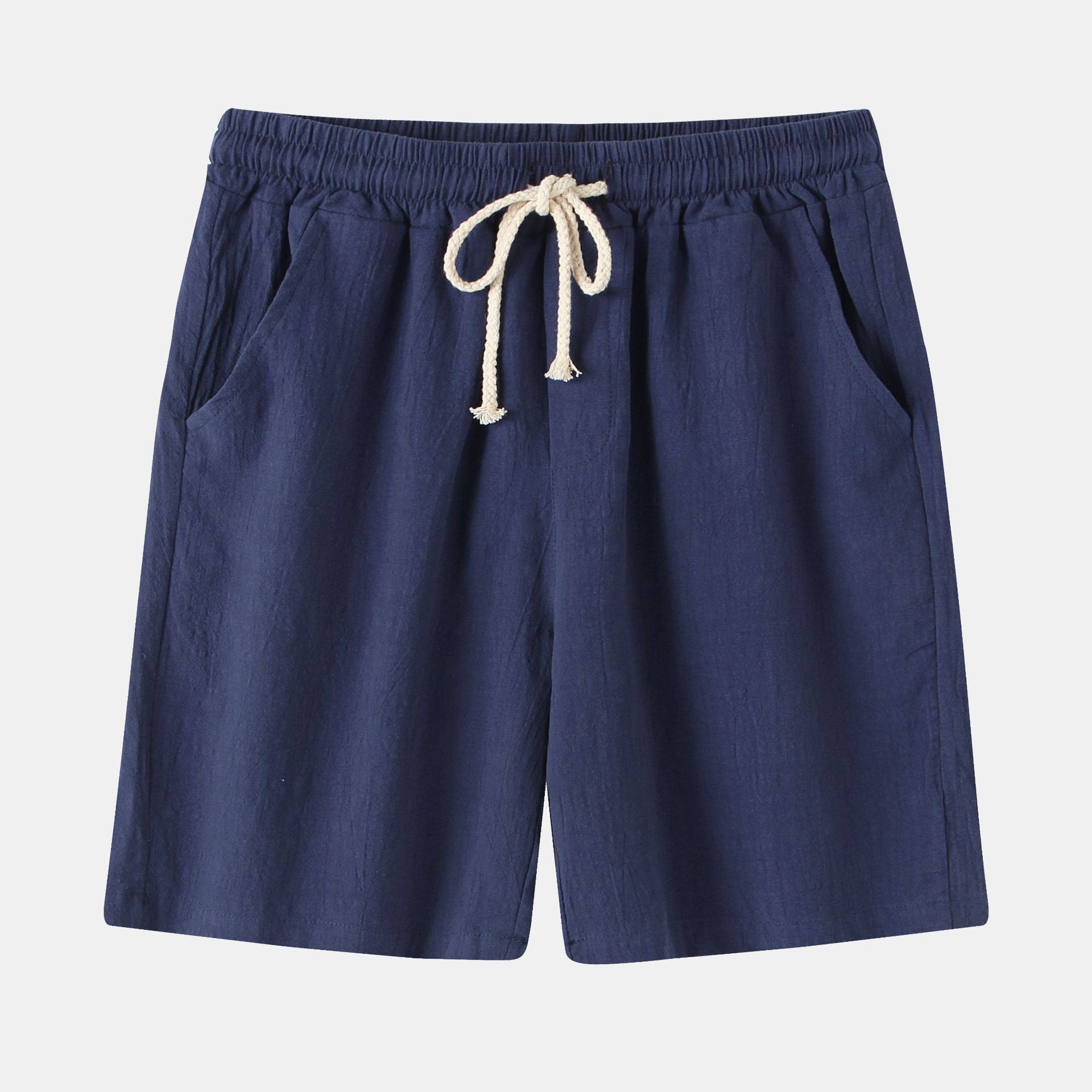 Men's Cotton Linen Casual Shorts Retro Large Size Solid Color
