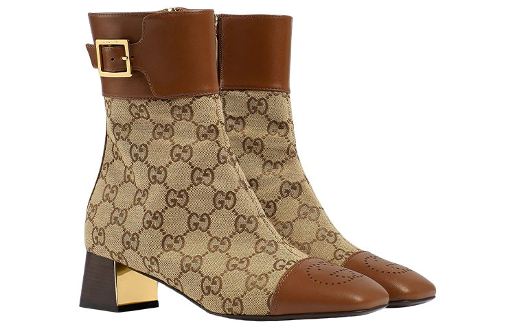 (WMNS) Gucci Ankle boots with GG monogram 'Brown Beige' 700023-21HH0-2582 #.