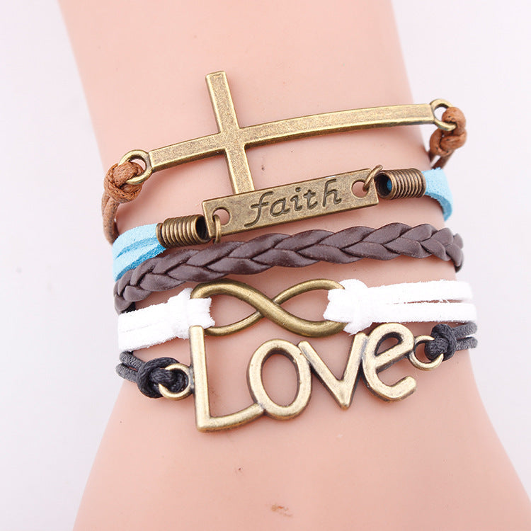 Multi-Layer Love & Faith Leather Rope Bracelet Set