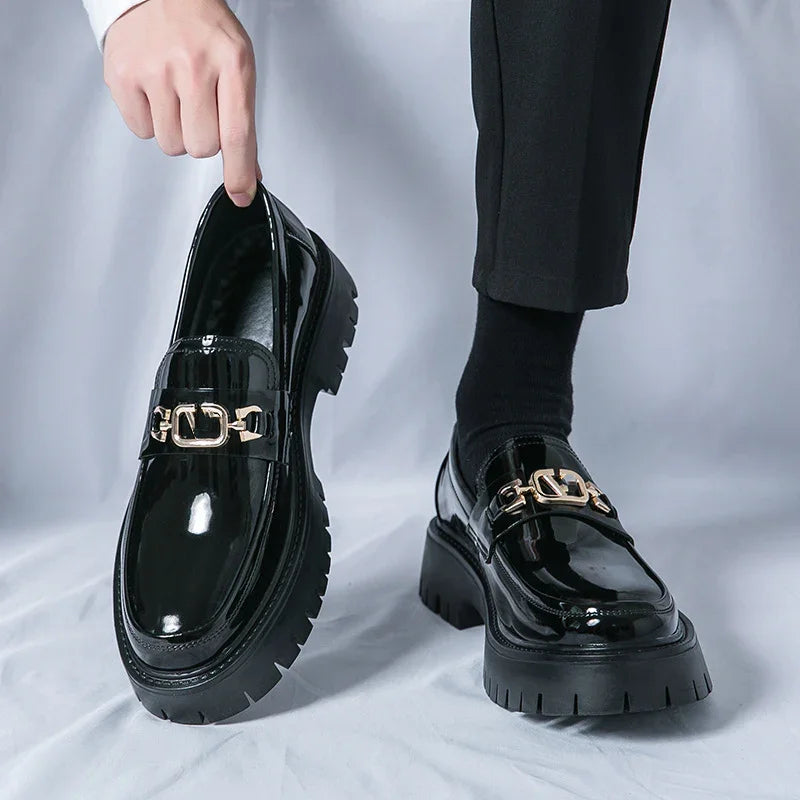 Summer Glossy Breathable Hidden Heel Platform Loafers Small Leather Shoes