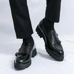Slip-on Platform Height Increasing Men's Leather Loafers Shoes