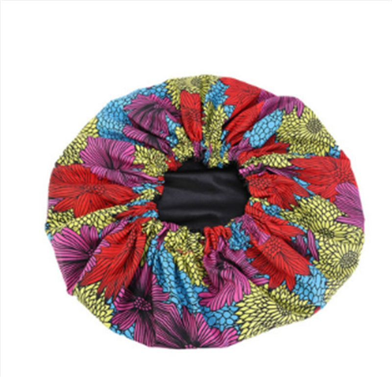 Pattern Satin Linned Bonnet Women Long Ribbon Headwrap