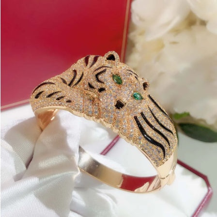 Fashion Big Leopard Full Rhinestone Bracelet Ring Set