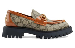 (WMNS) Gucci GG Canvas Platform Loafers Horsebit 'Brown Leather' 723283-FAA0Q-9790 #.