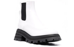 (WMNS) Alexander McQueen Leather Chelsea Ankle Boots 'White Black' 666368WHZ849360 #