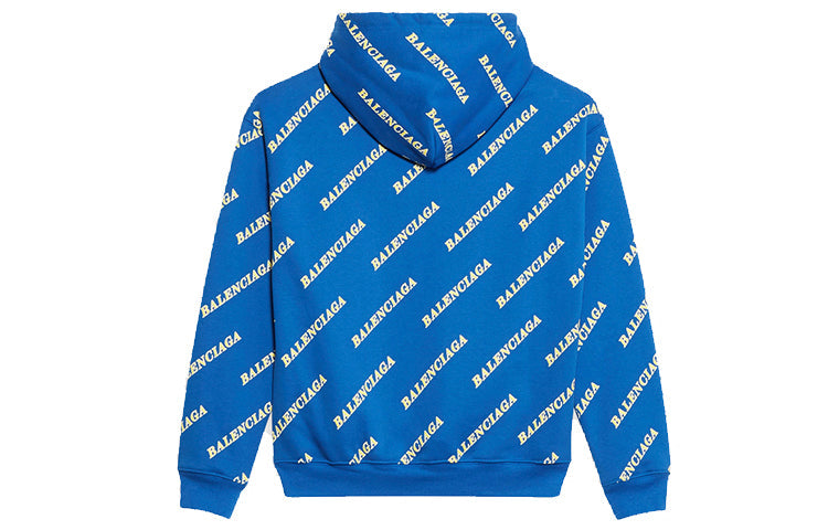 (WMNS) Balenciaga Full Print Alphabet Logo hooded Drawstring Hoodie Blue 612959TIV715011 #
