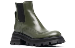 (WMNS) Alexander McQueen Leather Chelsea Ankle Boots 'Olive Black' 666368WHZ843241 #