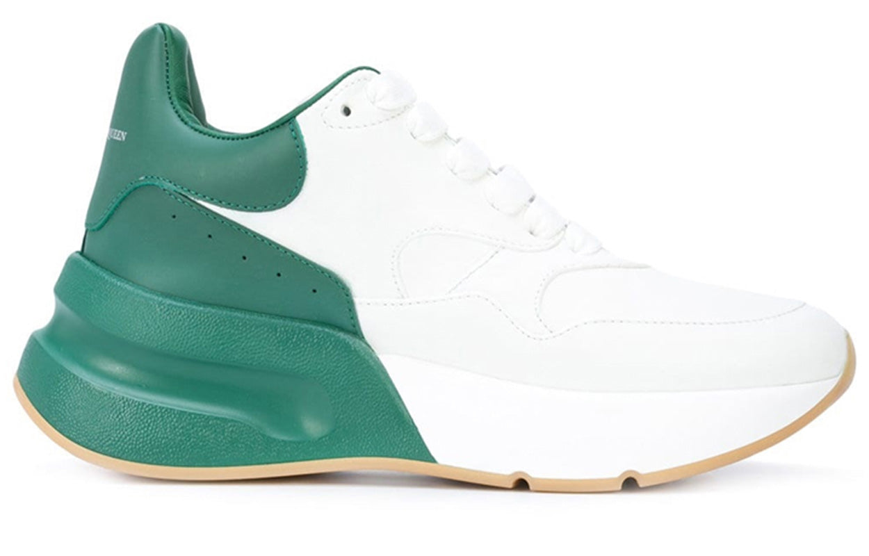(WMNS) Alexander McQueen Oversized Runner Low Top Leather Sneakers with Mesh 'White Green' 533709WHRU39463 #