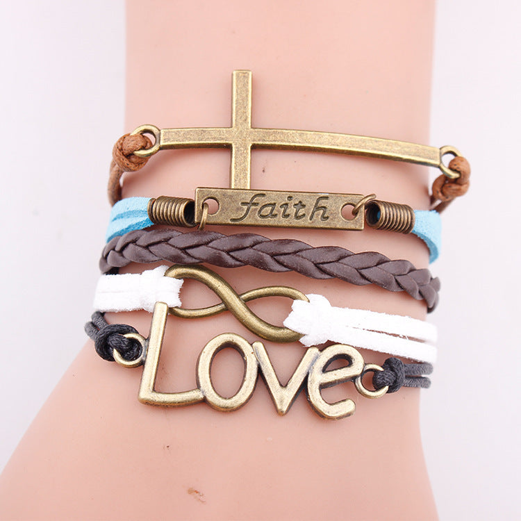 Multi-Layer Love & Faith Leather Rope Bracelet Set