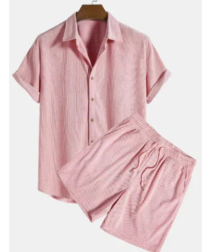 Corduroy Short Sleeve Suit Two Piece