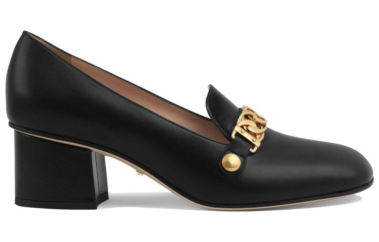 (WMNS) Gucci Sylvie Chain-embellished Leather Mid-Heel Pumps 'Black' 537539-CQXS0-1183 #