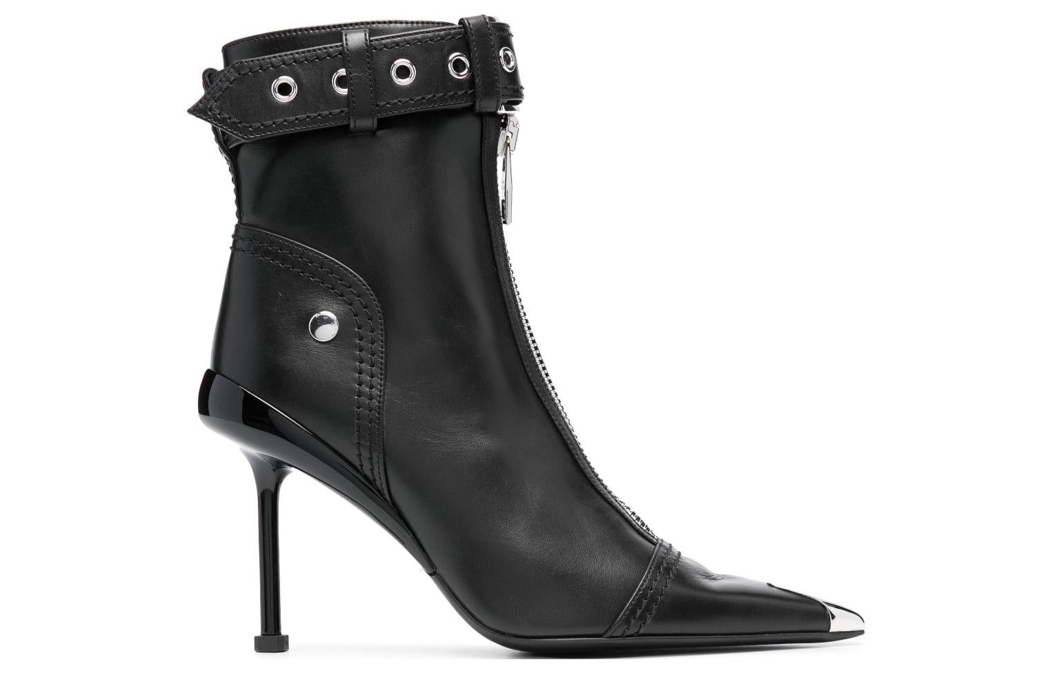 (WMNS) Alexander McQueen Leather Heel Ankle Boots 'Black' 768101WIDR41081 #