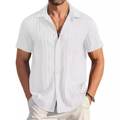 Polo Collar Solid Color Short Sleeve Button Shirt Men's Shirt