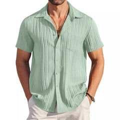 Polo Collar Solid Color Short Sleeve Button Shirt Men's Shirt