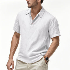 Men's British Casual Buckle Loose Linen Lapel Polo Shirt