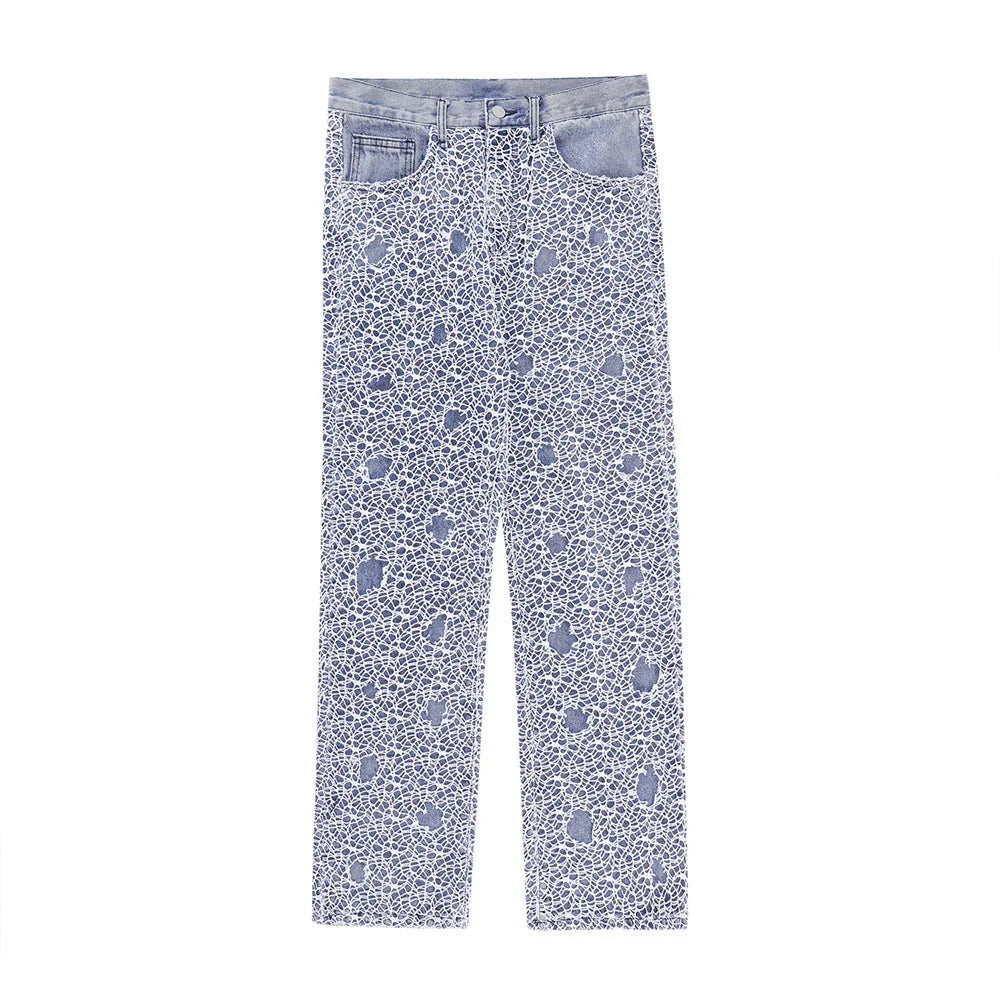 Individually Designed Ripped Mesh Splicing Jeans For Men