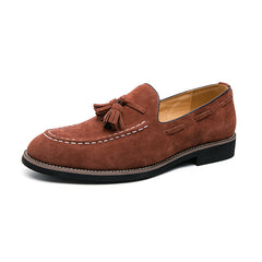 Fringed Leather Shoes Men's Plus Size Suede Slip On Loafers