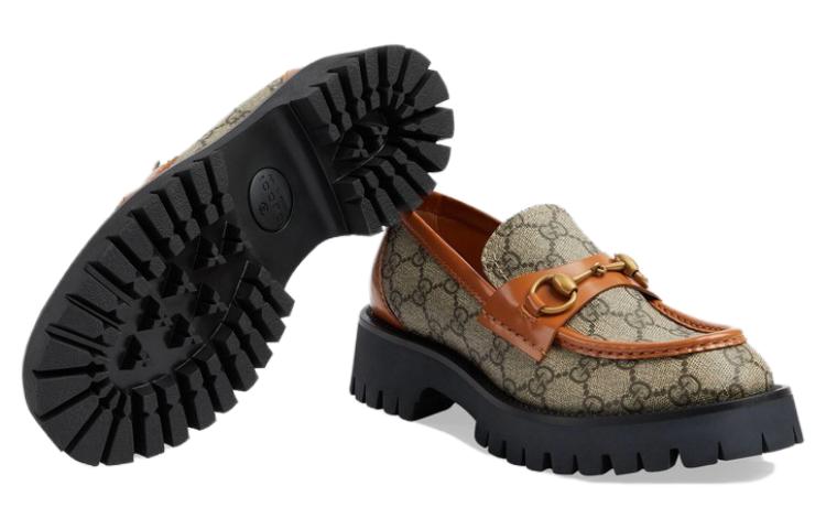 (WMNS) Gucci GG Canvas Platform Loafers Horsebit 'Brown Leather' 723283-FAA0Q-9790 #.