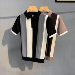 Short Sleeve Men's Vintage Stripe Personality Zipper Half Sleeve