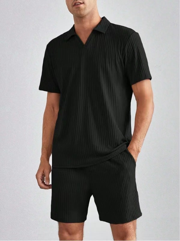 Fashion Casual Polo Short Sleeve Shirt Shorts Two-piece Set Men's Suit