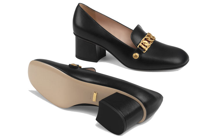 (WMNS) Gucci Sylvie Chain-embellished Leather Mid-Heel Pumps 'Black' 537539-CQXS0-1183 #