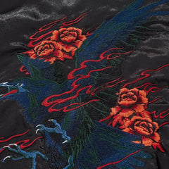 Embroidered Rose Blue Raven Casual Baseball Jacket