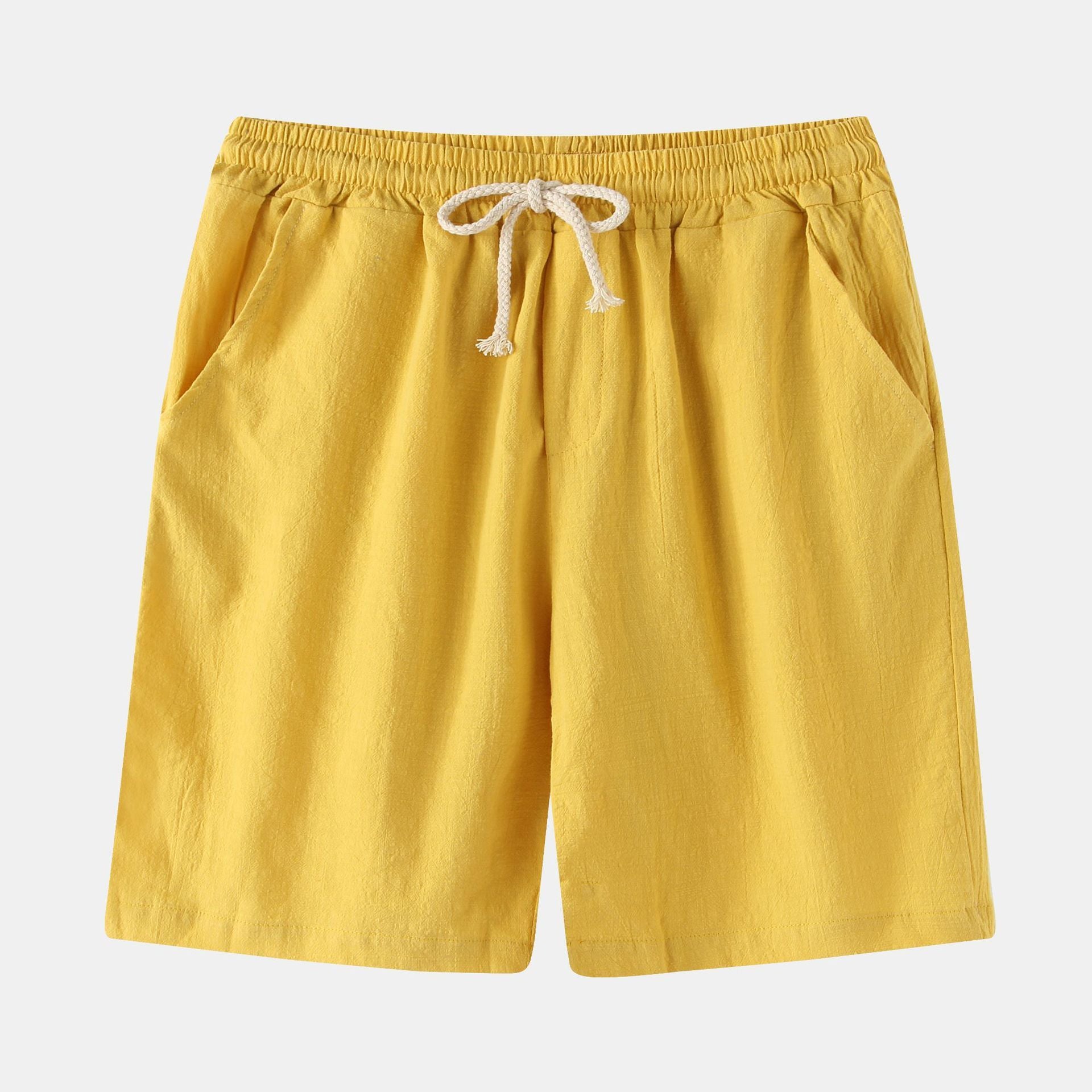 Men's Cotton Linen Casual Shorts Retro Large Size Solid Color
